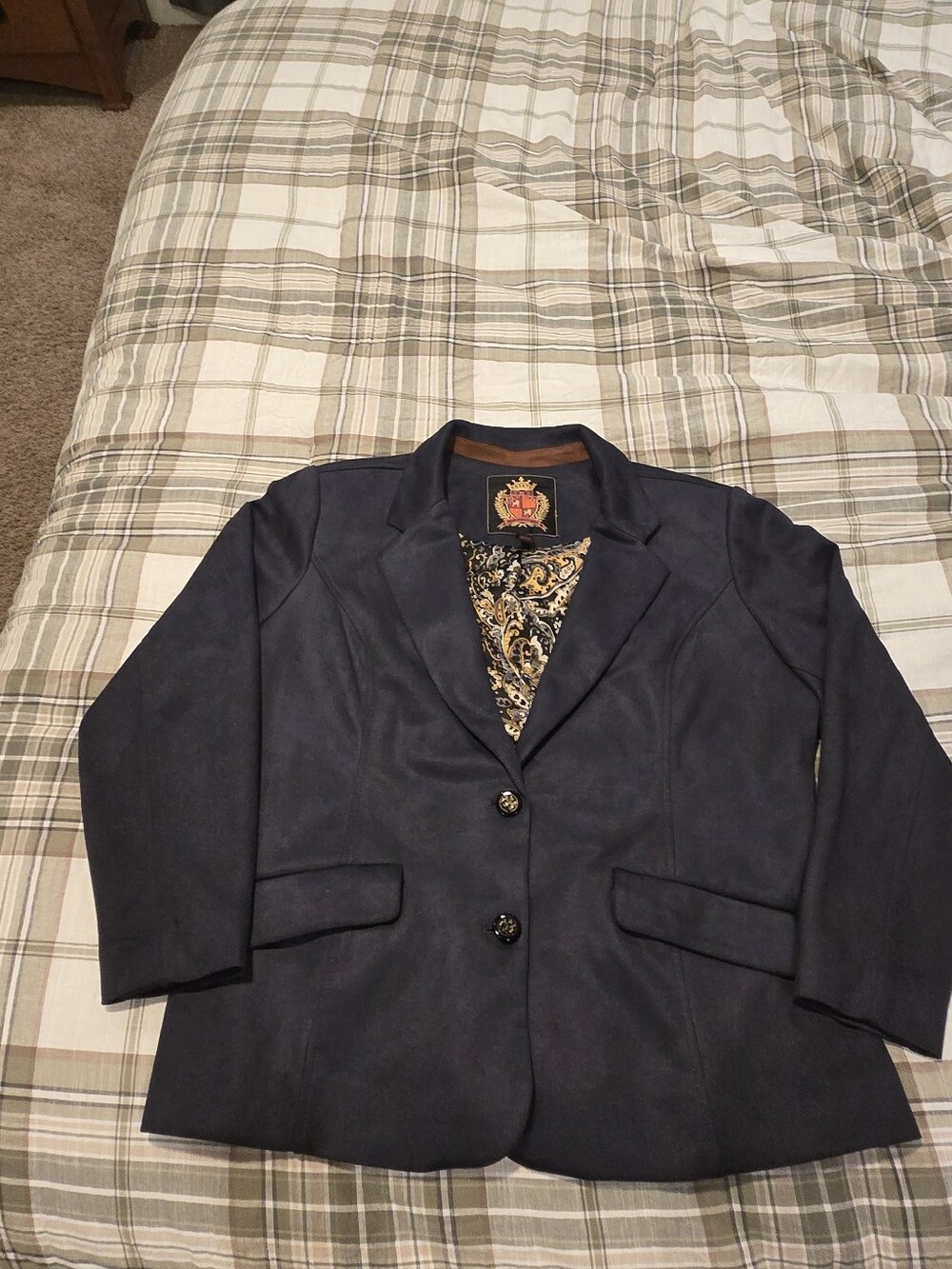 Isaac Mizrahi Estate Navy Blue Womens Jacket with Patterned Lining
